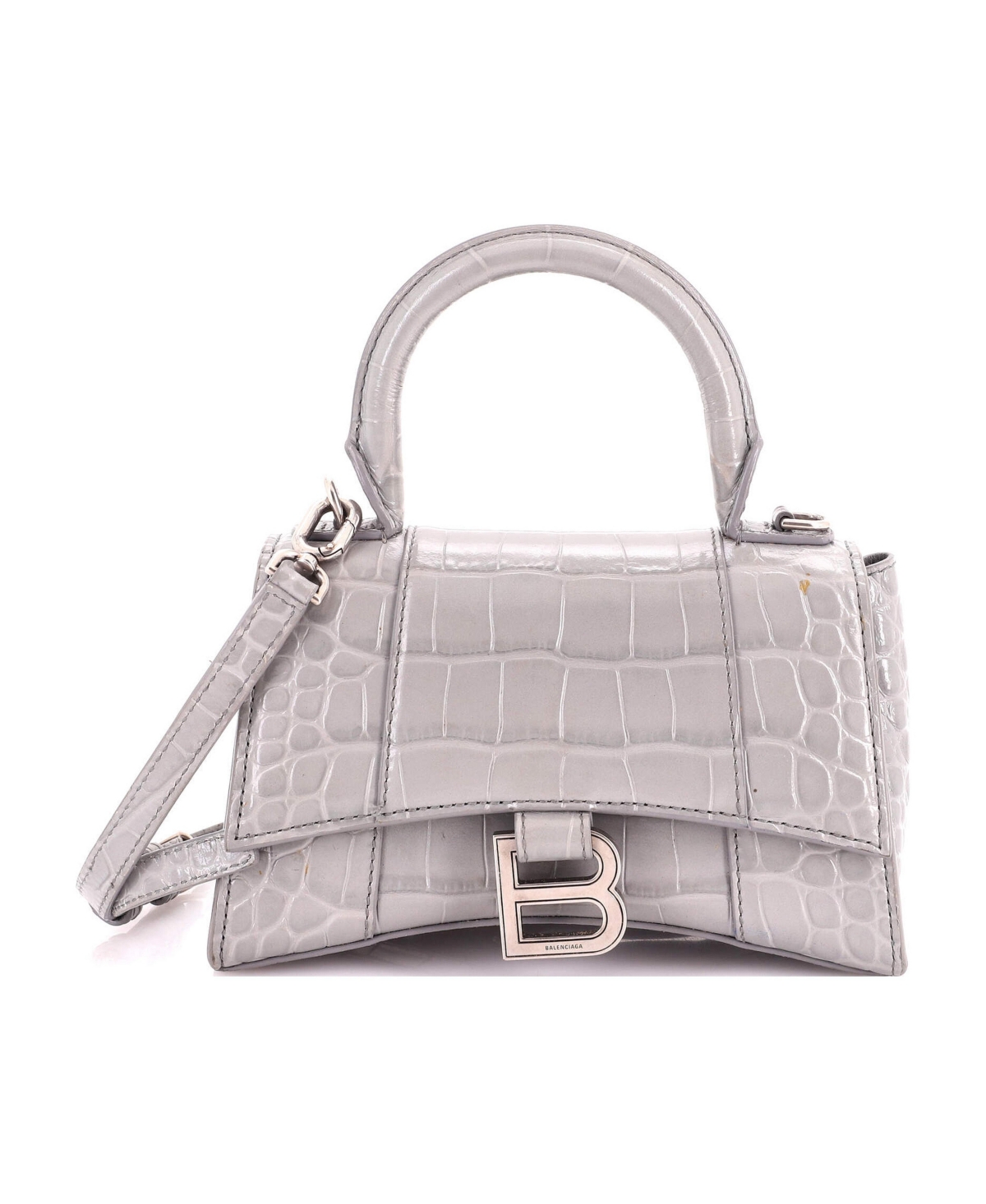 Pre-Owned Balenciaga Xs Hourglass Top Handle Bag Embossed Leather - Grey