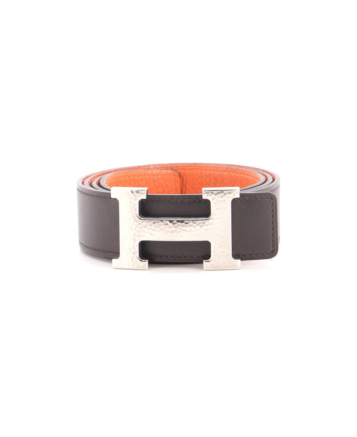 Pre-Owned Hermes Constance Martelee H Reversible Belt Leather with Hammered Hardware Medium - Brown