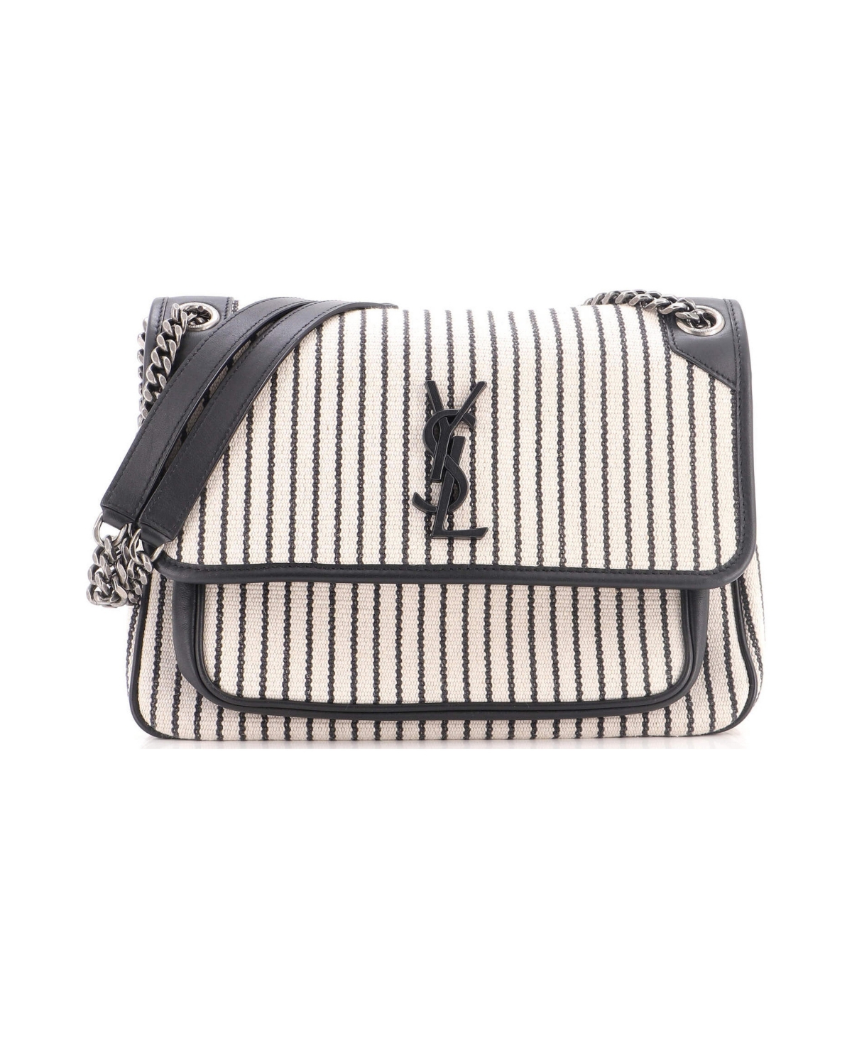 Pre-Owned Saint Laurent Medium Niki Chain Flap Bag Embroidered Canvas - Black