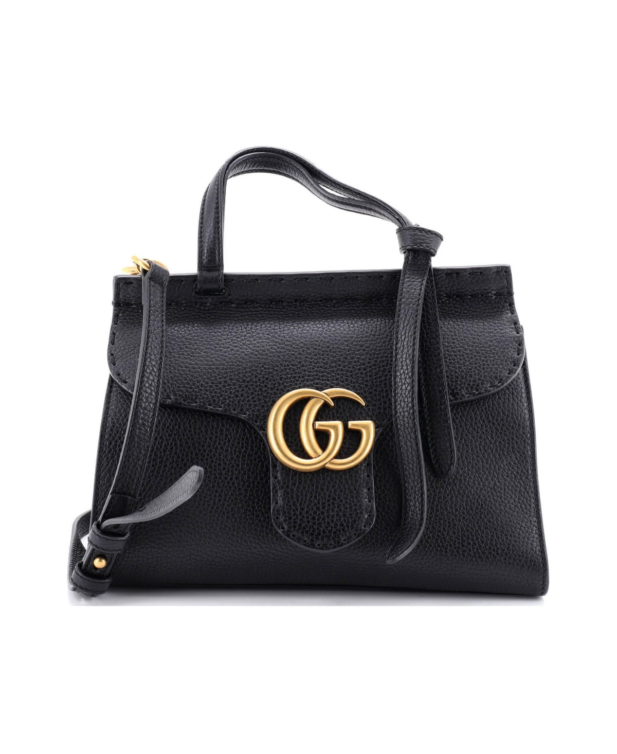 Pre-Owned Gucci Mini Gg Marmont Top Handle Bag Leather - Black