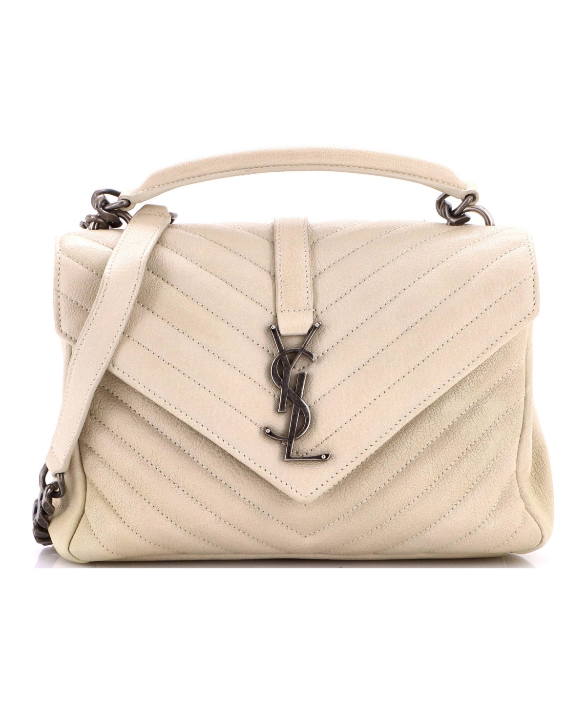 Pre-Owned Saint Laurent Medium Classic Monogram College Bag Matelasse Chevron Leather - Natural