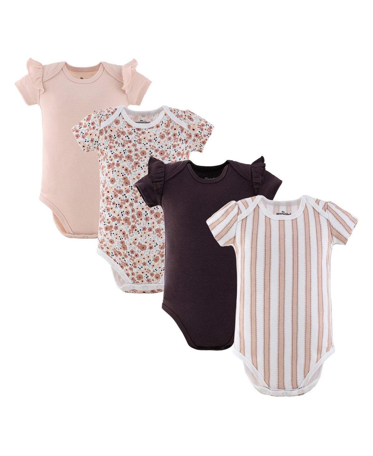 The Peanutshell Baby Girls' Cottage Short-Sleeved Snap Closure Bodysuits, 4-Pack - Assorted Pre-Pack