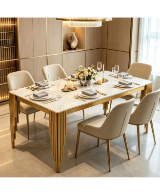 Modern 49" White Marble Dining Table with Gold Legs