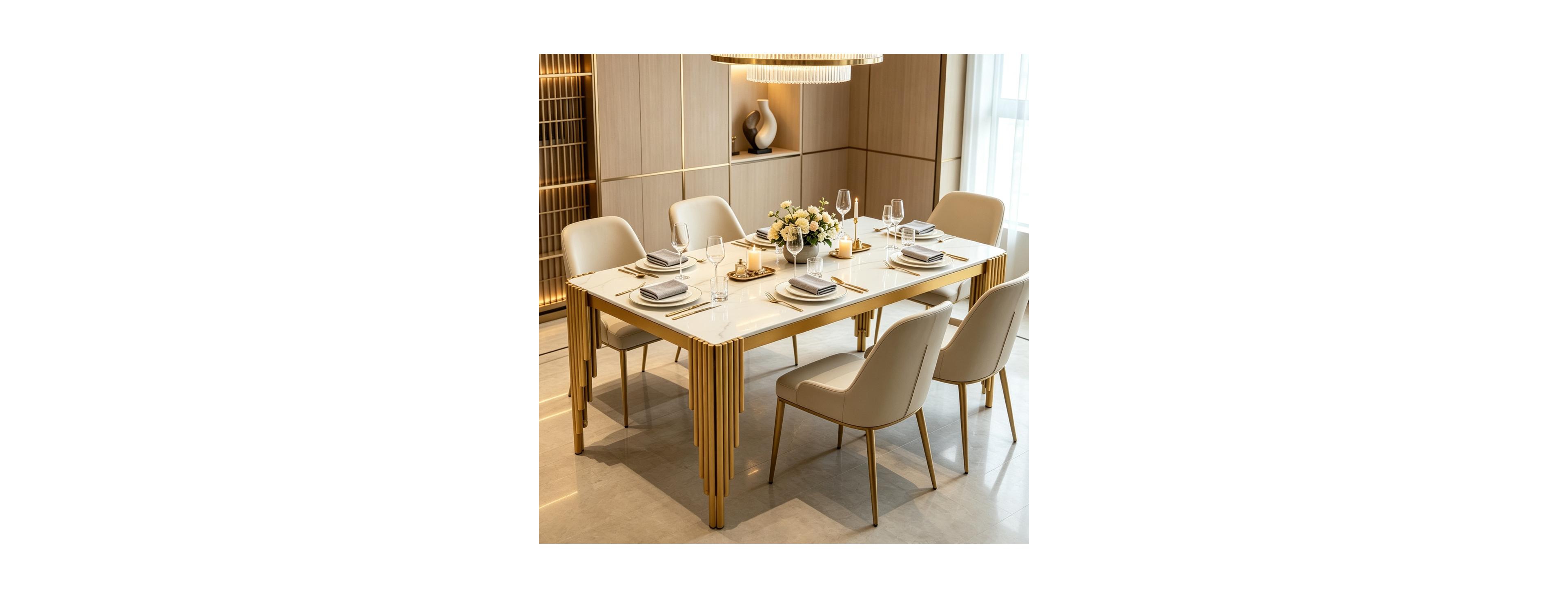 Streamdale Furniture Modern 49" White Marble Dining Table with Gold Legs