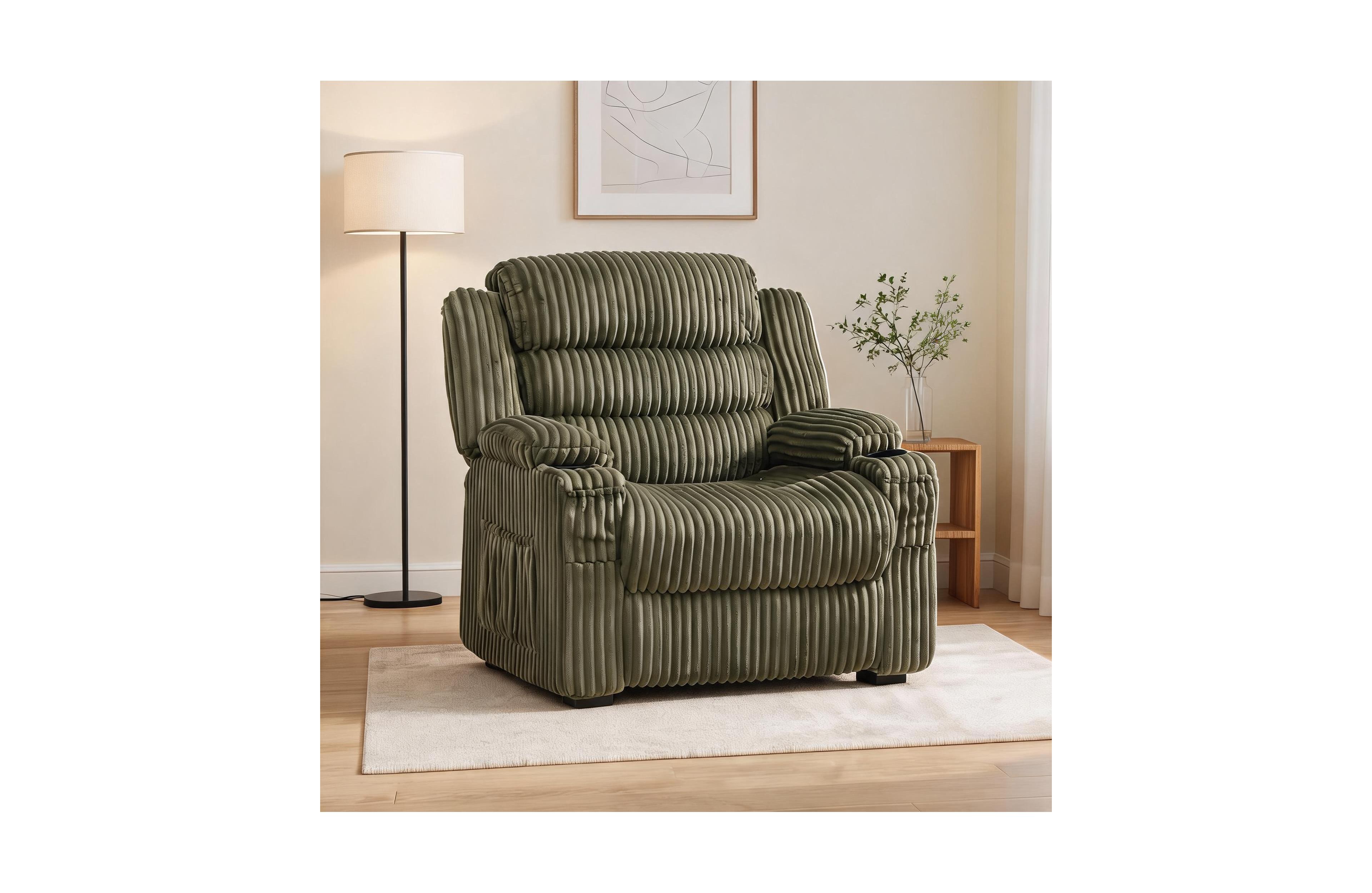 homfan Power Recliner Chair for Adults, Corduroy Electric Recliner with Memory Remote, Usb Charging and Cup Holders for Home Theater