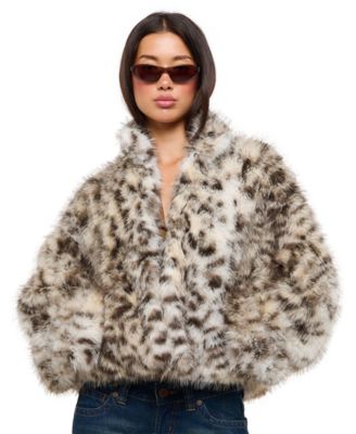 Juniors' Atomic Faux Fur Leopard Print Collared Jacket