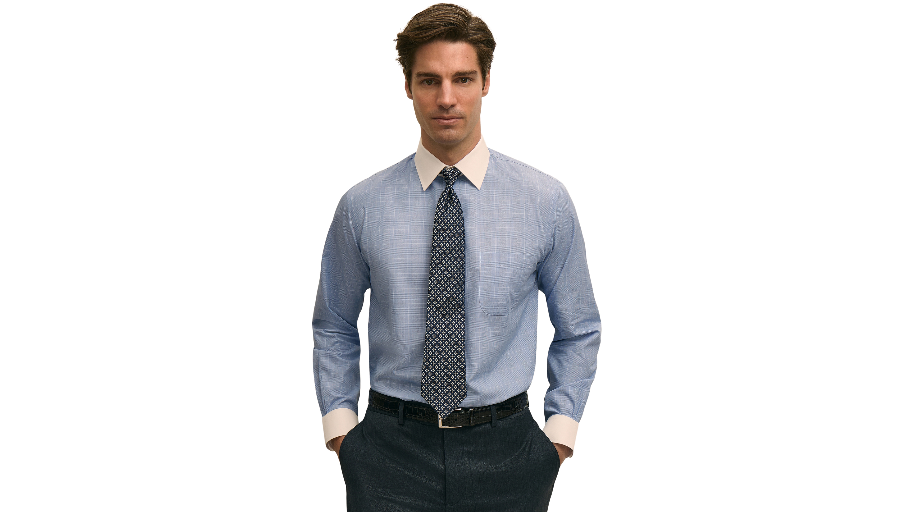 B by Brooks Brothers Men's No-Iron Spread Collar Long Sleeve Dress Shirt