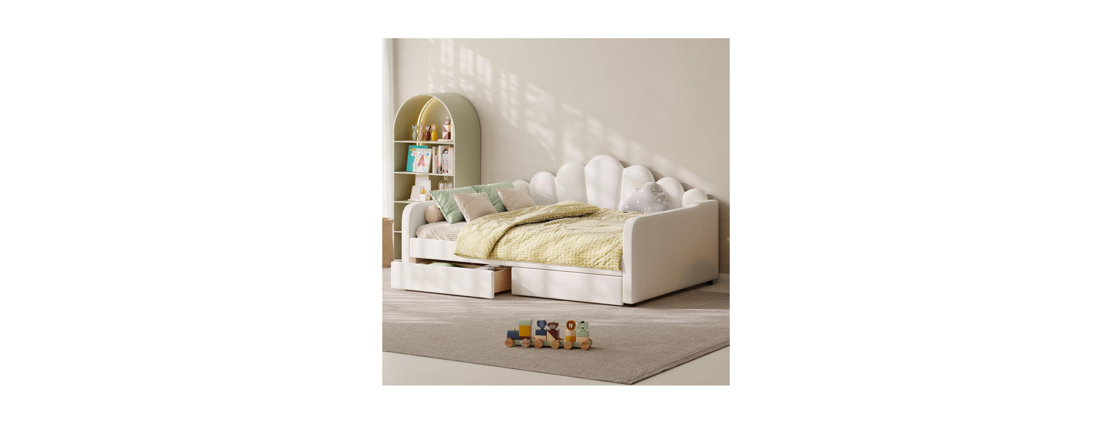 Streamdale Furniture Queen Upholstered Daybed with Shell Back and Drawer