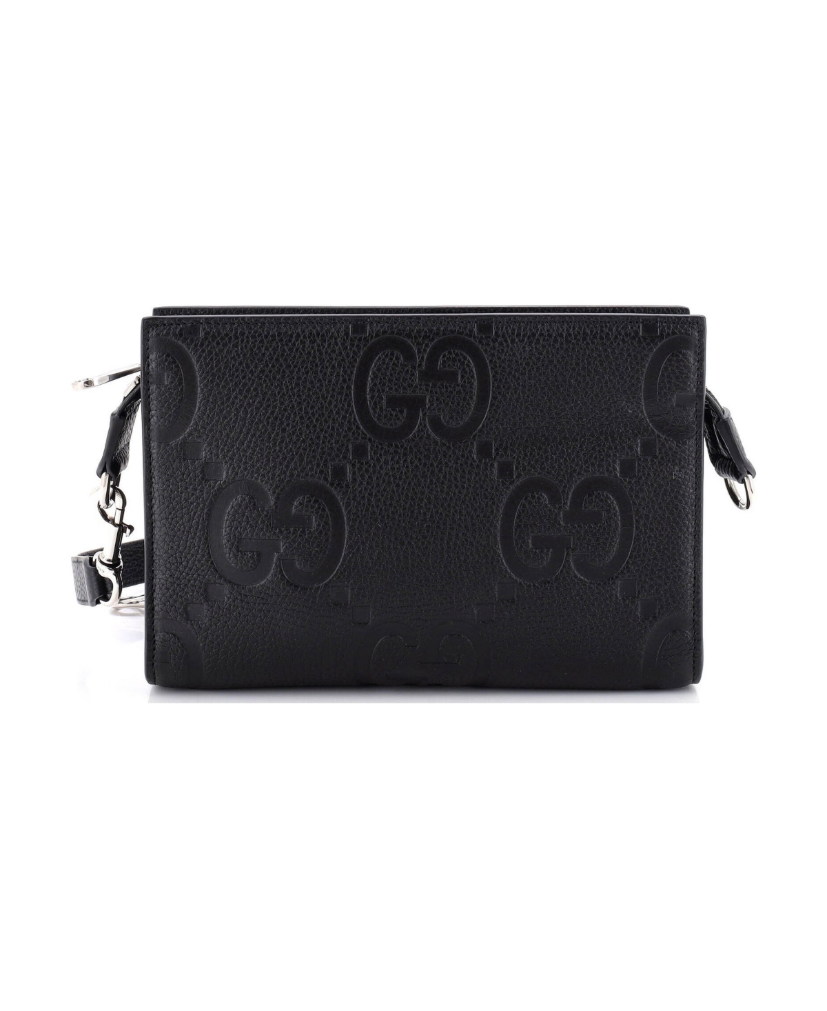 Pre-Owned Gucci Zip Crossbody Bag Jumbo Gg Embossed Leather - Black