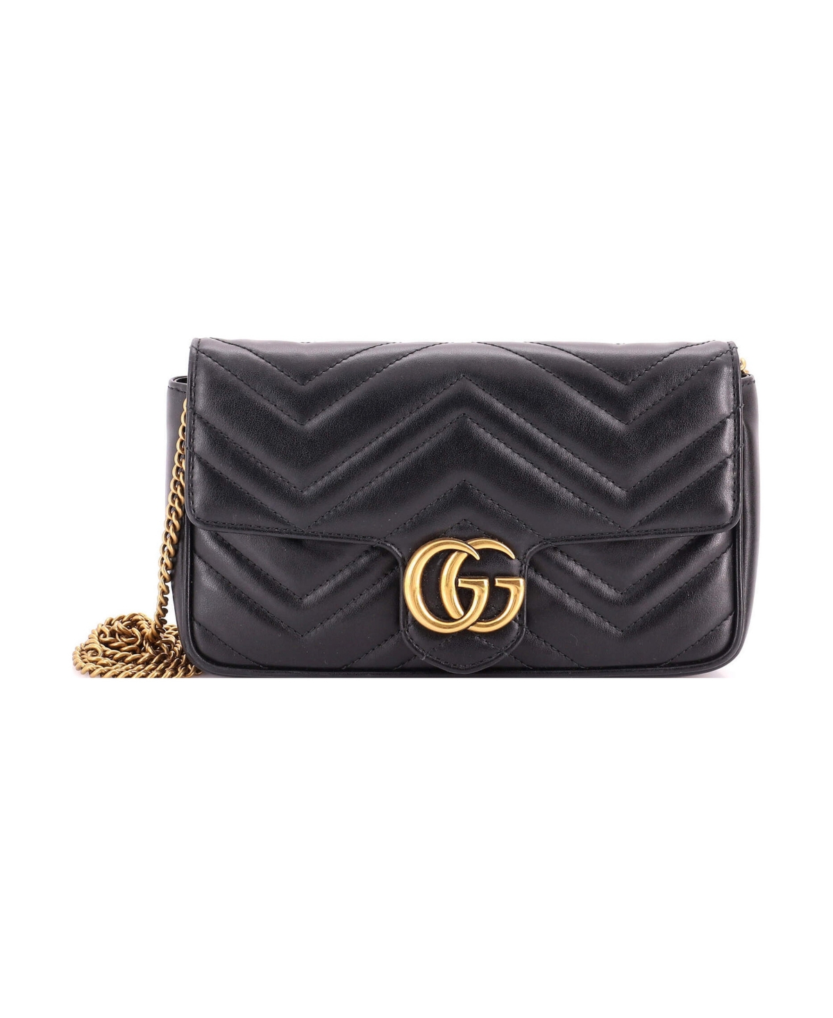 Pre-Owned Gucci Mini Gg Marmont Wallet on Chain - Black