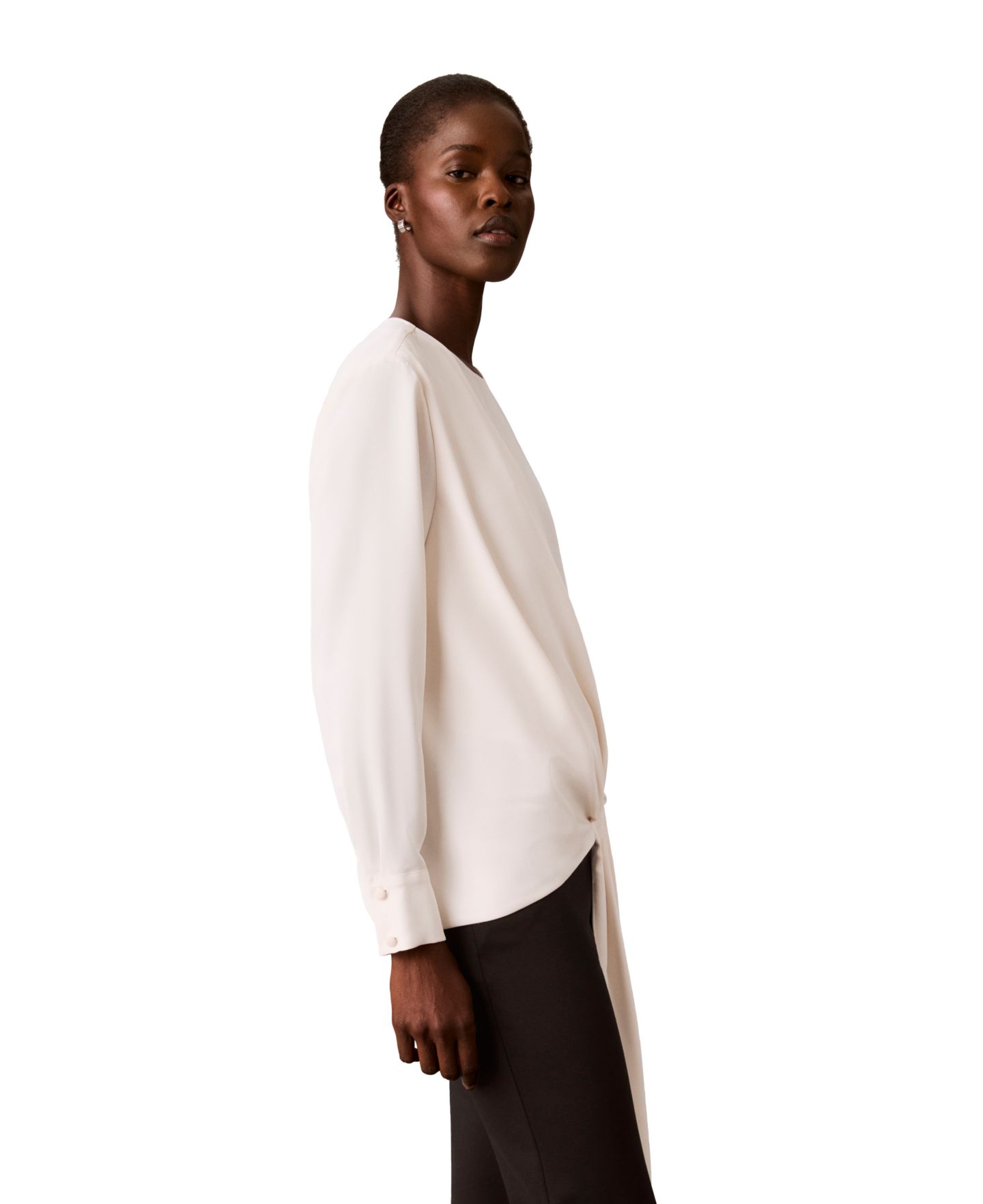 Женская блузка Calvin Klein Long-Sleeve Crewneck Draped, цвет: Seasalt — фото 3