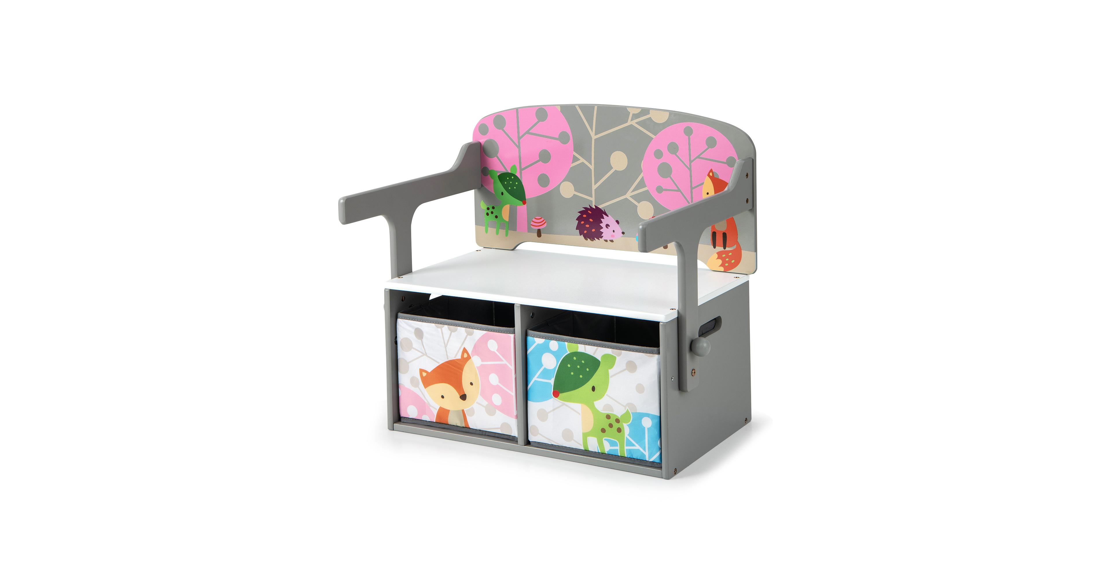 Mecale 3-in-1 Kids Convertible Activity Bench with 2 Fabric Storage Bins