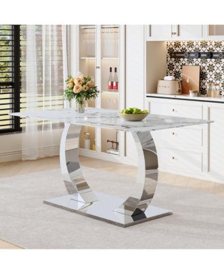 Pandora Tempered Glass Transformable Dining Table, 63"x35