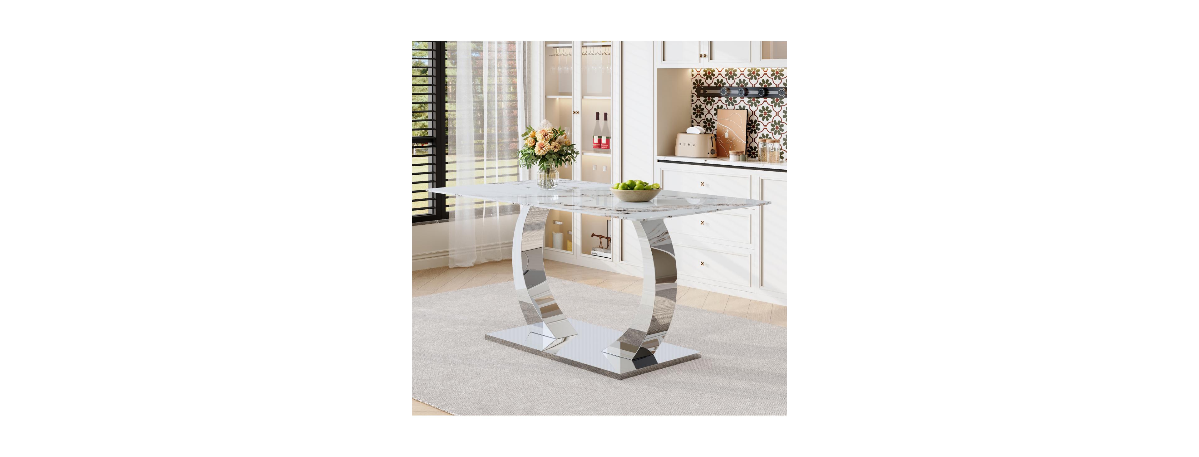Streamdale Furniture Pandora Tempered Glass Transformable Dining Table, 63"x35