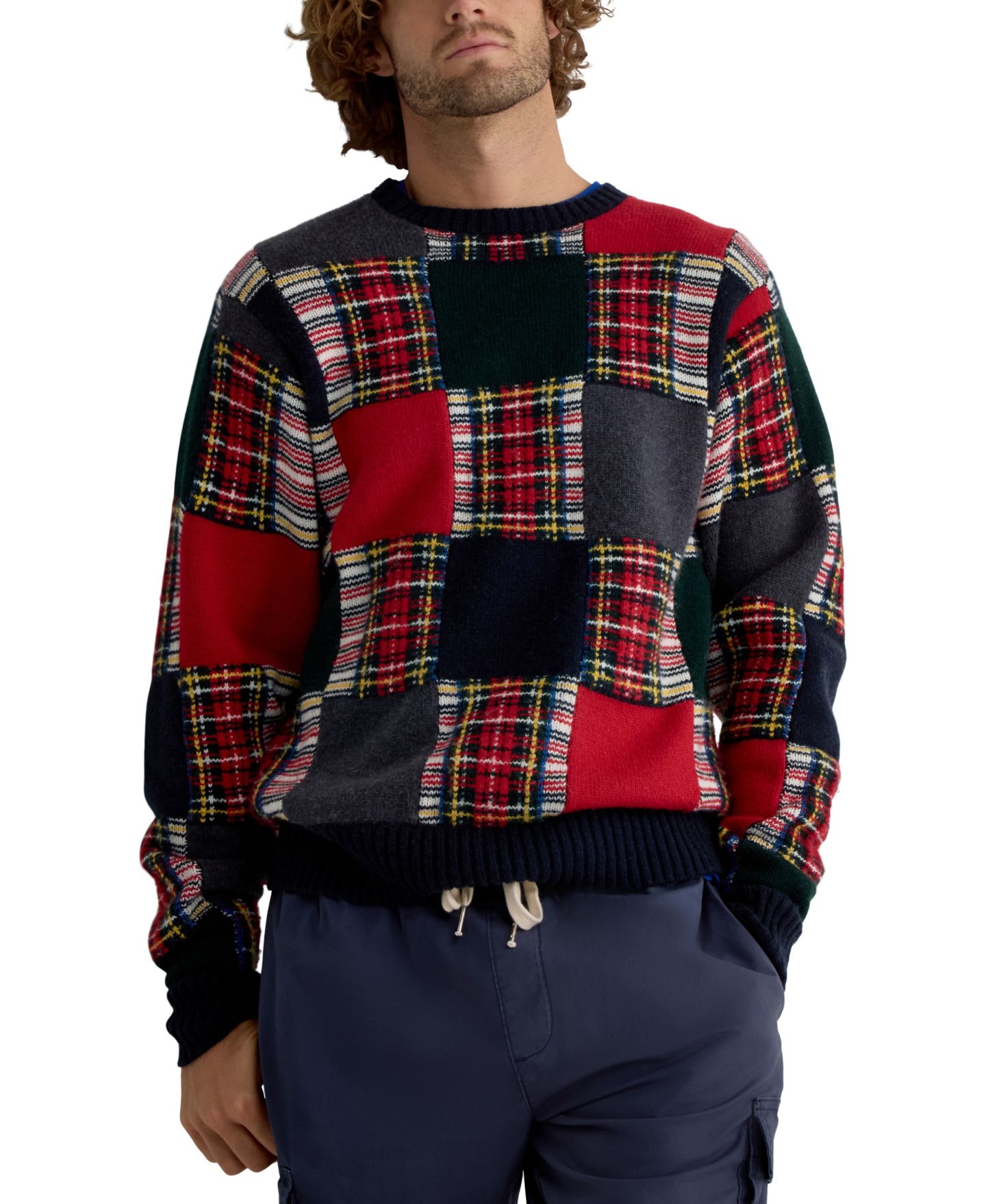 Мужской свитер Nautica Patchwork Jacquard Crew Holiday Crewneck, цвет: Тёмно-синий — фото 1