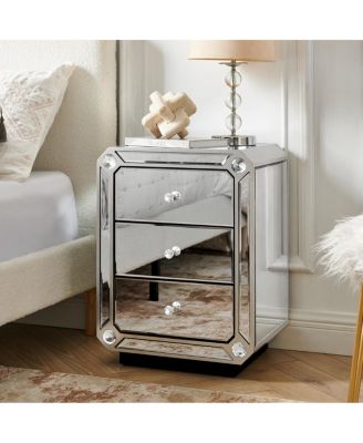 Champagne 3-Drawer Mirrored Nightstand and End Table