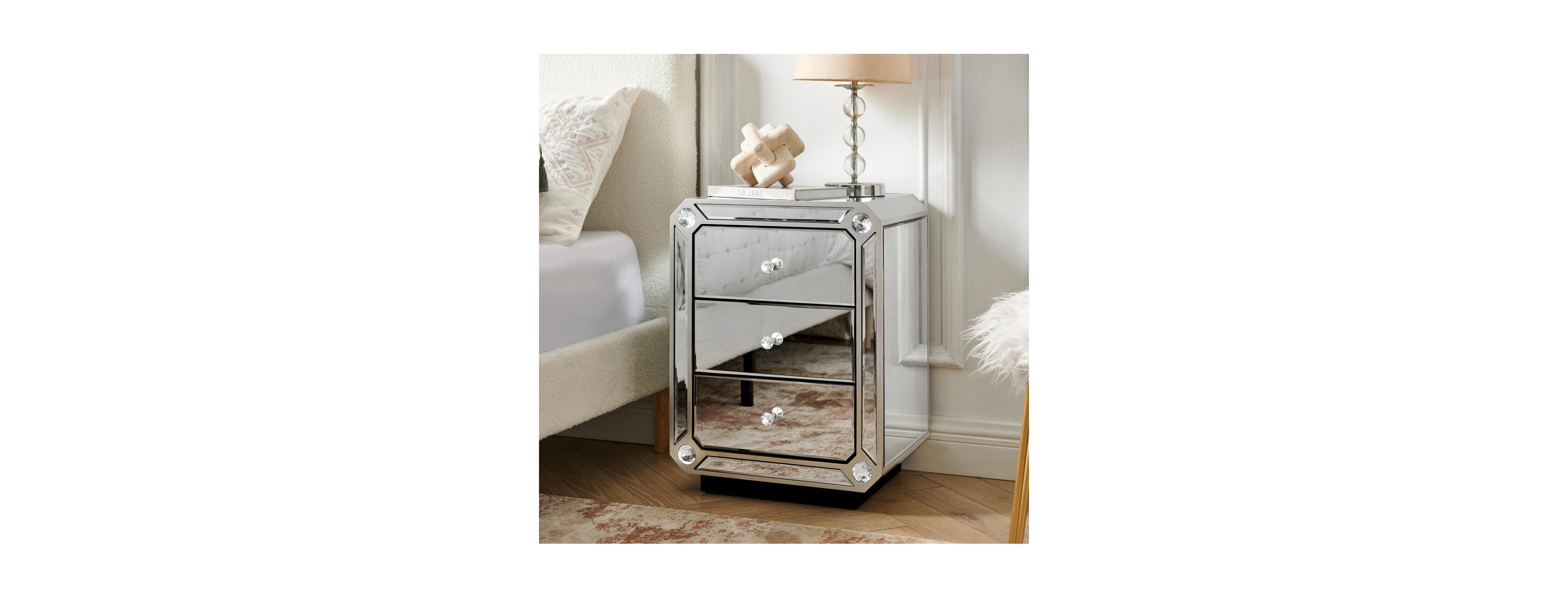Streamdale Furniture Champagne 3-Drawer Mirrored Nightstand and End Table