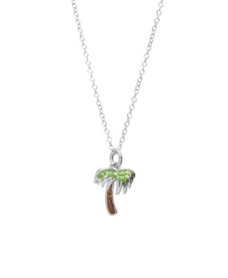 Crystal Palm Tree 18" Pendant Necklace in Sterling Silver