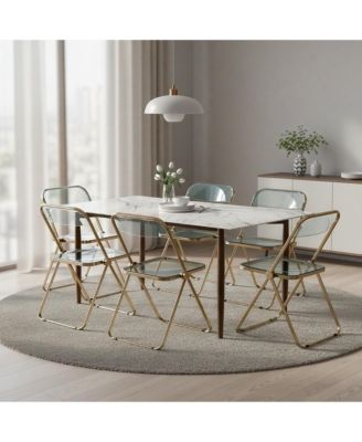 Lawrence 2-PCS Clear Accent Chair, Folding Acrylic Design with Gold Chrome Frame, Portable Assembled Seating
