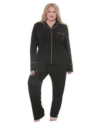 Plus Size Long-Sleeve Notch-Collar Button-Front Pajama Set