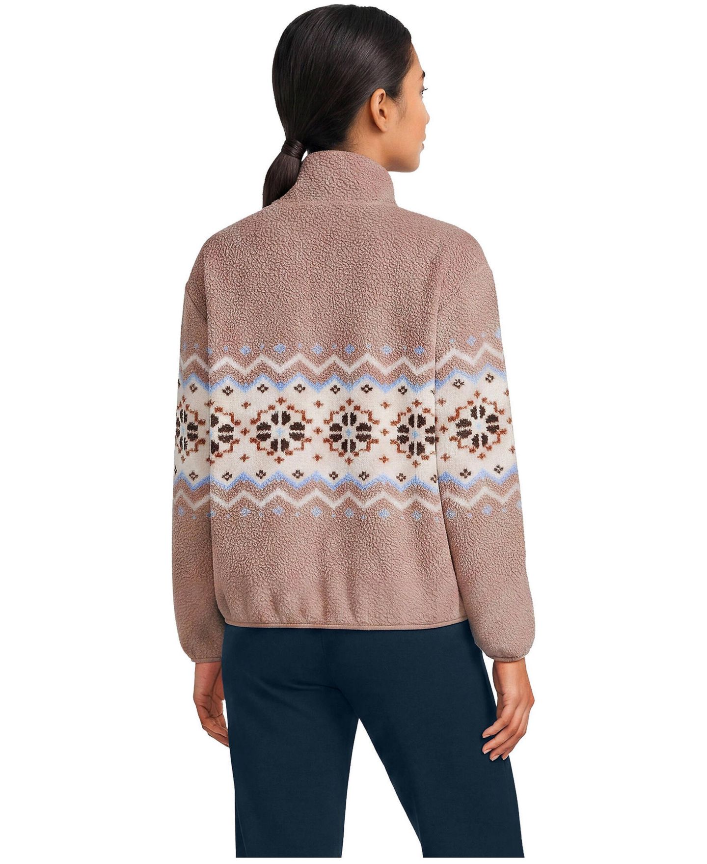Женский свитер Lands' End Print Half Zip Cozy High Pile Fleece Pullover, цвет: Какао — фото 3