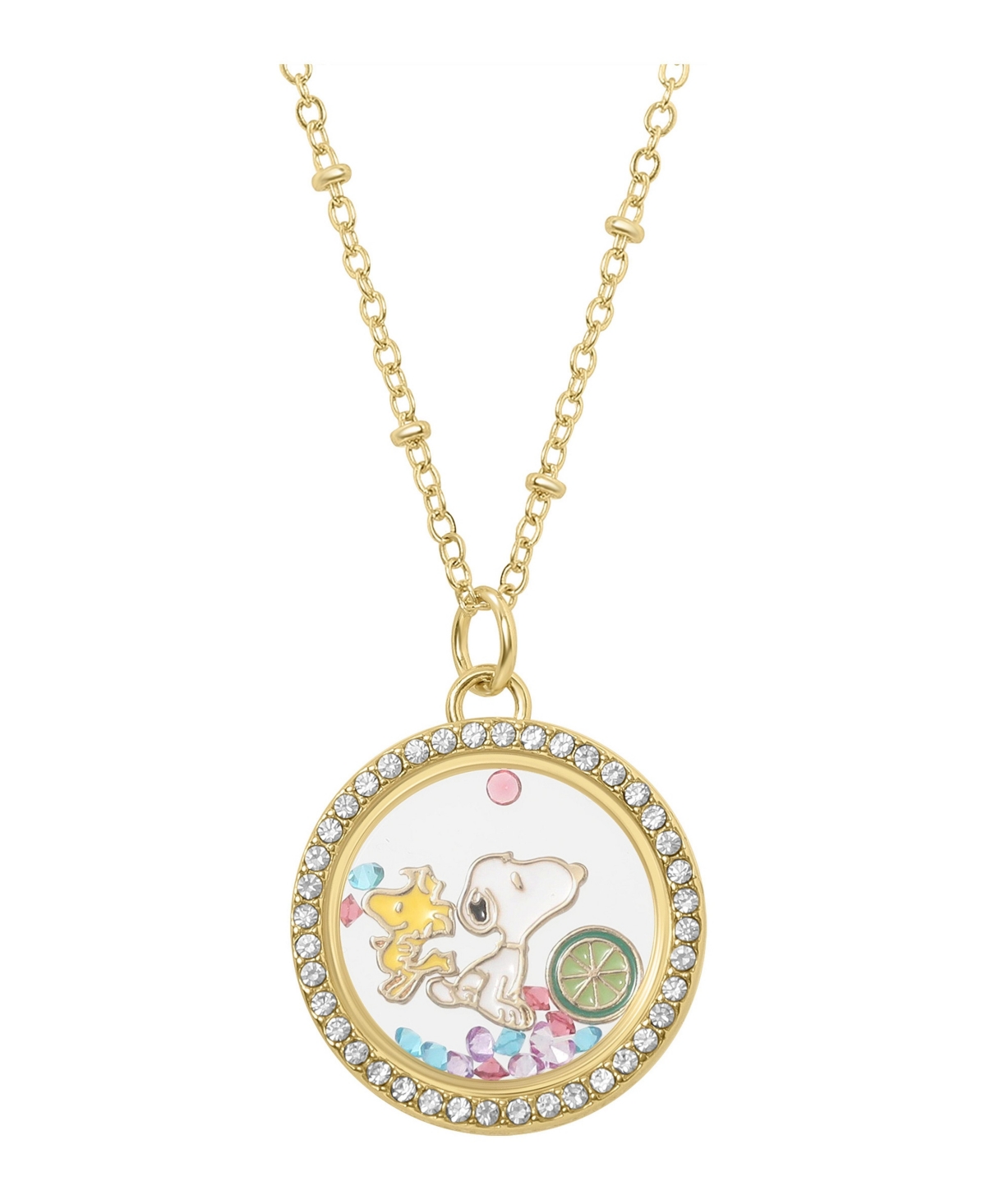 Peanuts Woodstock and Snoopy Necklace Official License, Shaker Pendant - Gold tone
