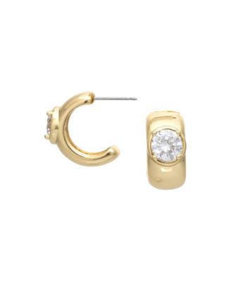 Cubic Zirconia Gold-Tone Round Huggie Earrings