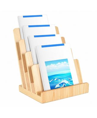 4 Tier Pine Wood Brochure Holder Literature Pamphlet Display Rack Stand