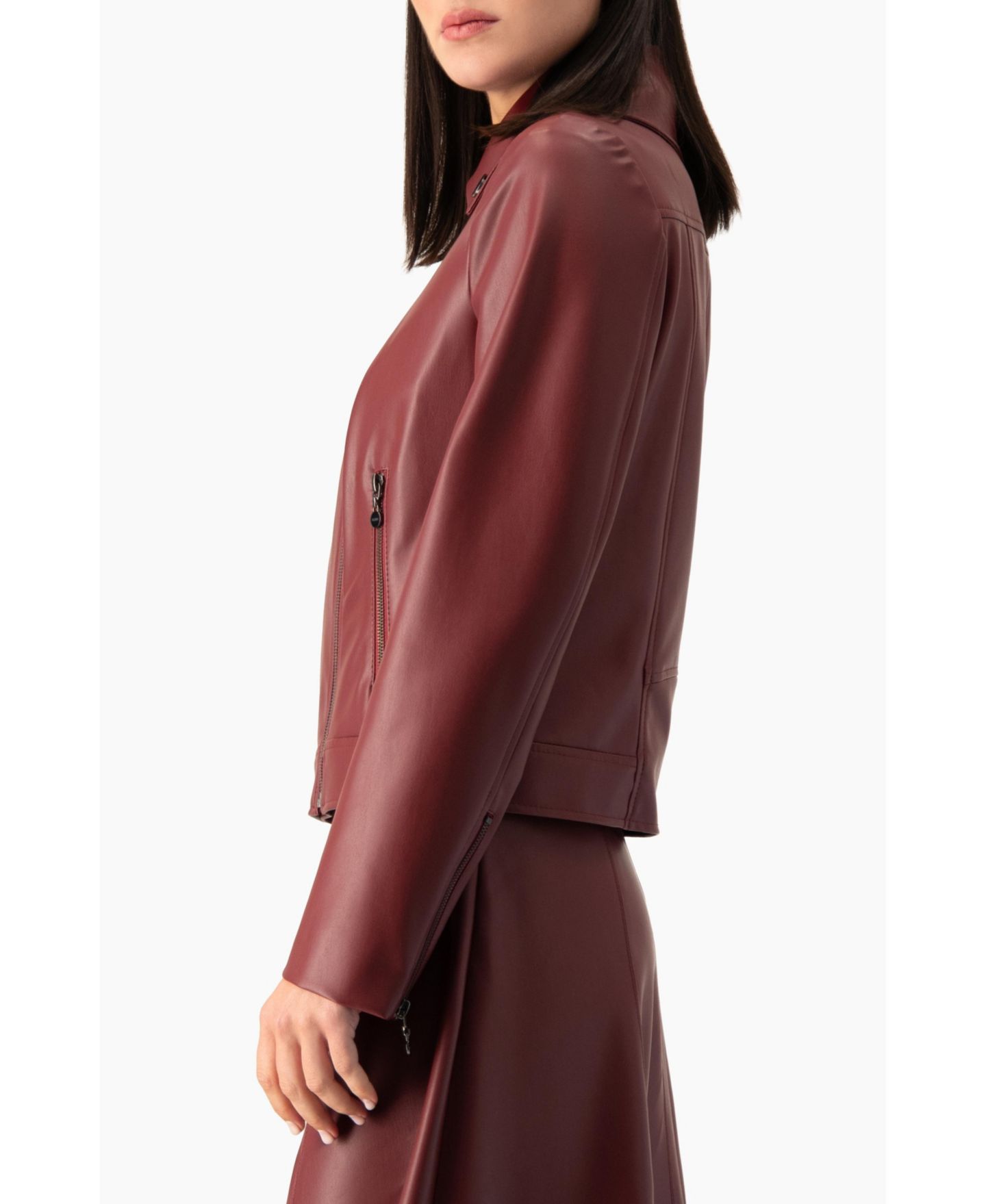 Женская куртка Ivonne Faux Leather Asymmetric Zip Biker, цвет: Винный — фото 4