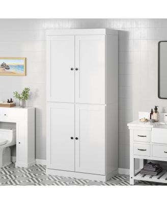 100% Solid Wood Tall Freestanding Modular Bathroom Linen Storage Cabinet with Shaker Doors, Adjustable Shelves, 32" W x 71.5" H