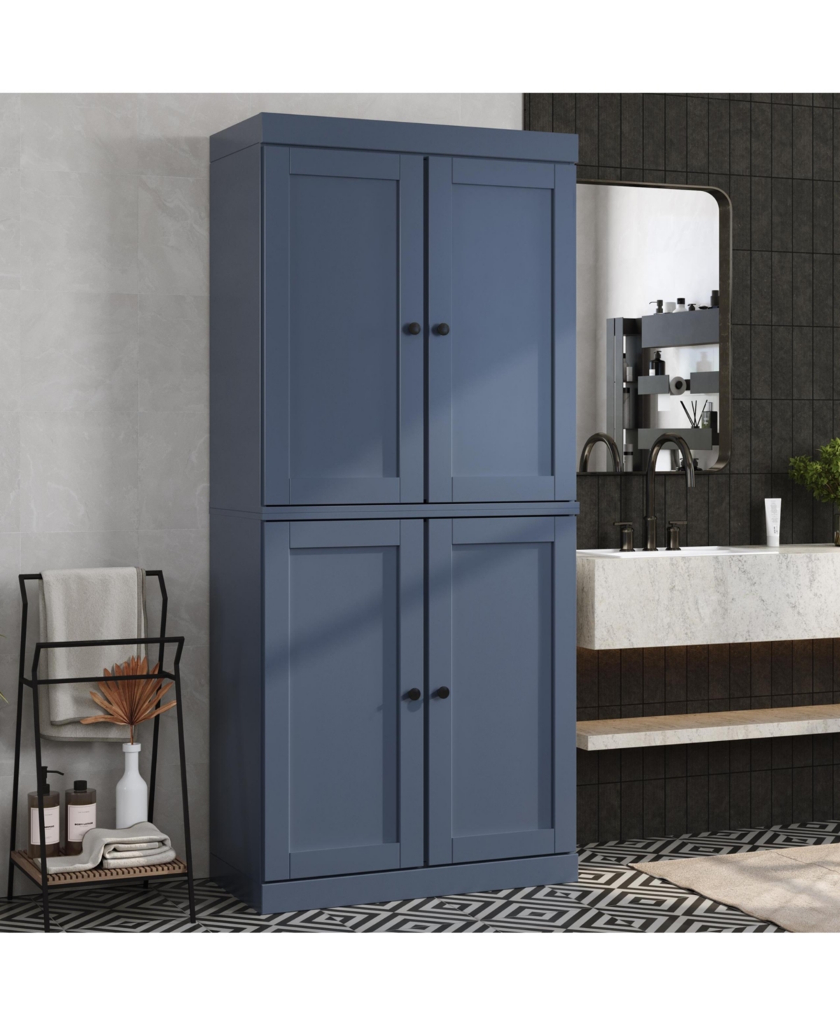 Palace Imports 100% Solid Wood Tall Freestanding Modular Bathroom Linen Storage Cabinet with Shaker Doors, Adjustable Shelves, 32" W x 71.5" H - Antiq