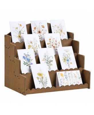 Dark Wood Scalloped Greeting Card Display Stand 4 Tier Large Capacity Multi Use