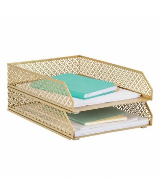 Stackable Steel Desk File Tray Set 2 Tiered Office Organization