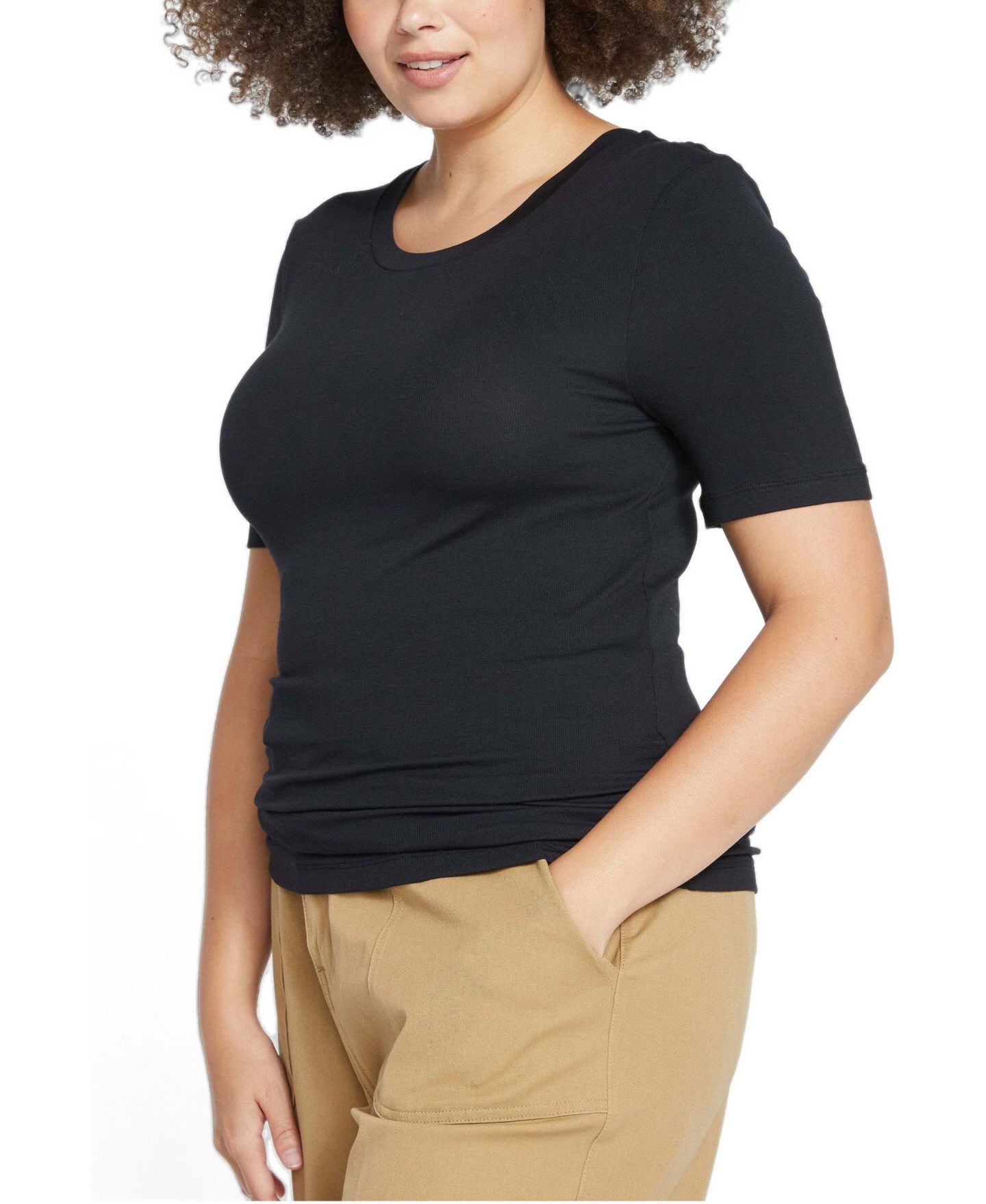 Женская футболка Universal Standard Plus Size Foundation Short-Sleeve Crew Neck, цвет: Чёрный — фото 3