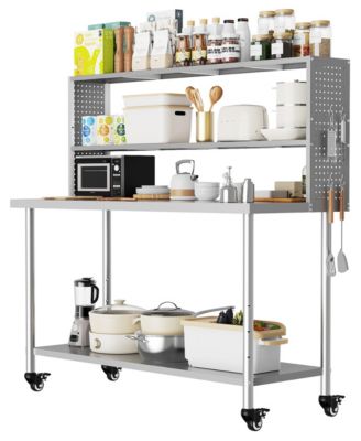 Stainless Steel Prep Table with Adjustable Shelves, Casters and Pegboard