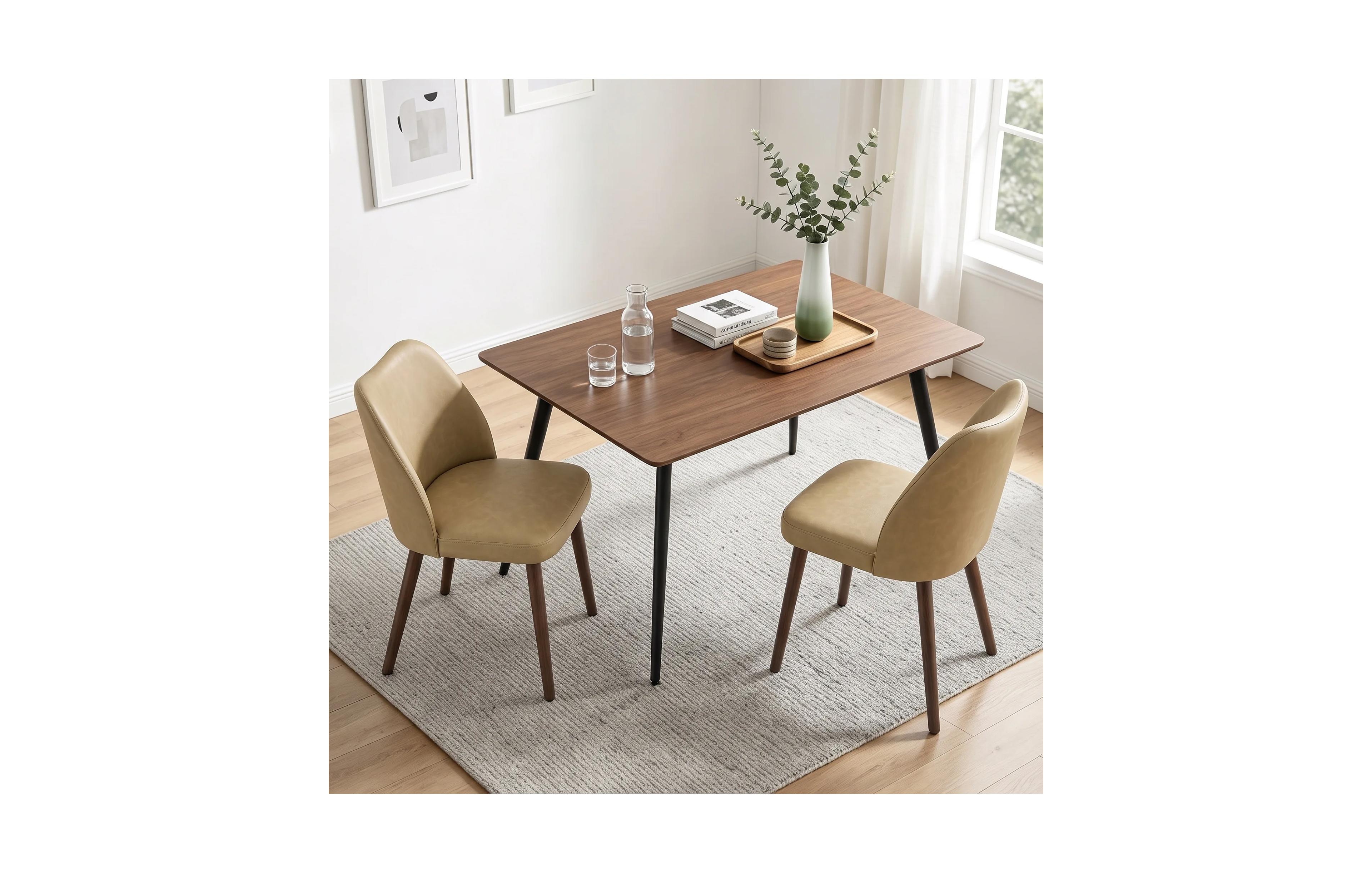homfan Set of 2 Pu Upholstered Dining Chairs with Curved Wing Back for Kitchen and Room