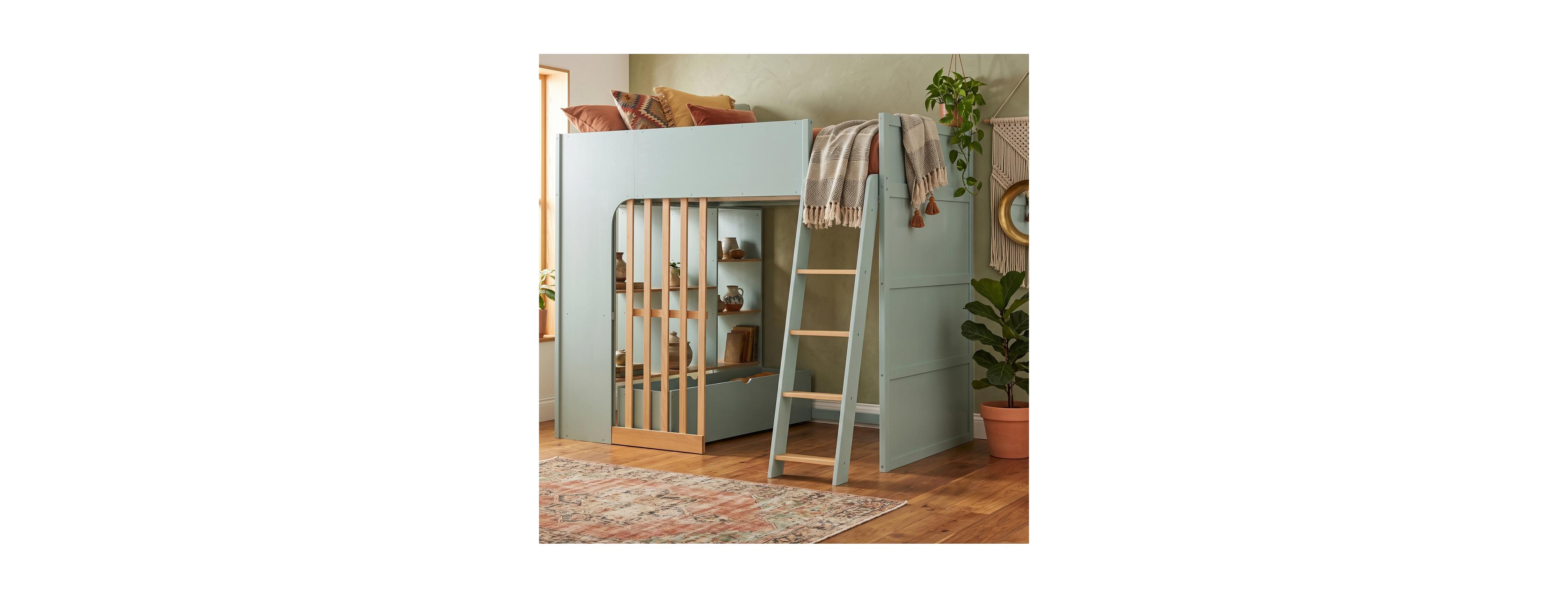 Streamdale Furniture Full Size Wooden Loft Bed with Shelves and Ladder