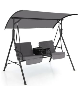 Porch Swing Chair Outdoor w/Adjustable Canopy Cooler Bag Removable Cushions