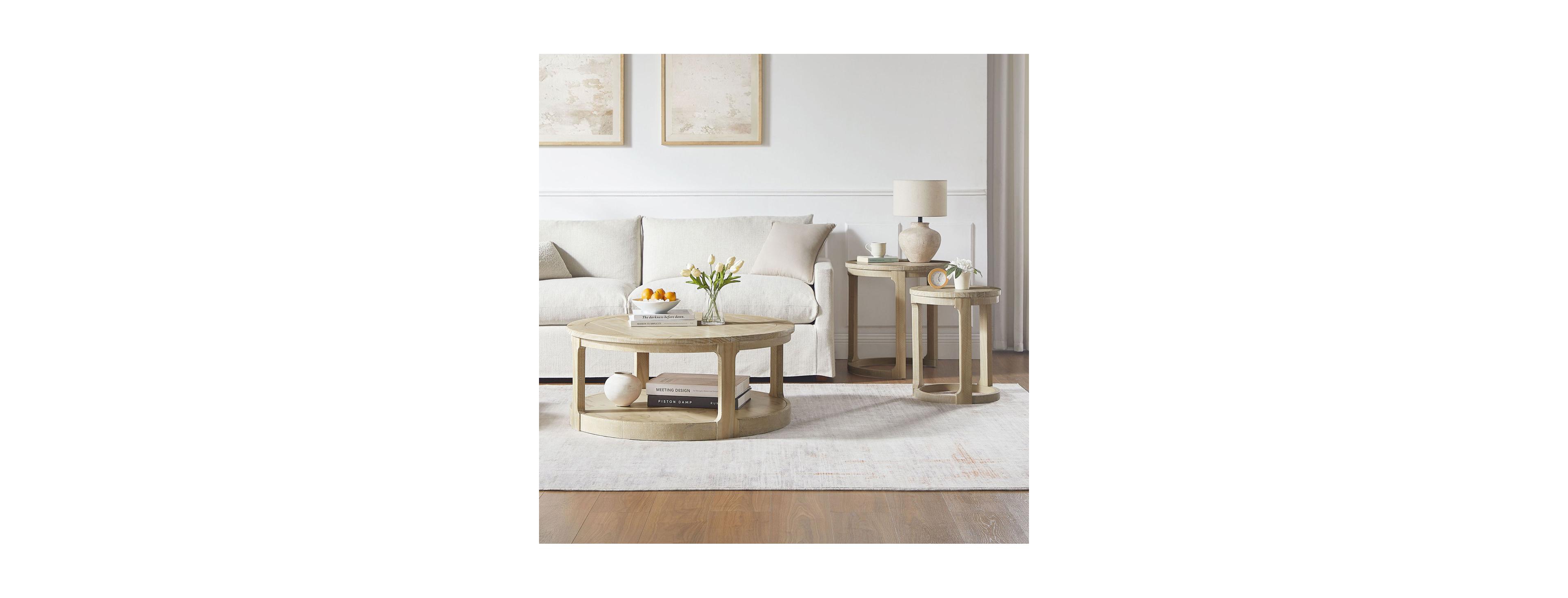 Streamdale Furniture 2-Piece Round Wooden Coffee and Side Table Set with Wheels