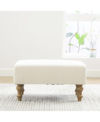 Modern Upholstered Chenille Square Ottoman with Wood Legs