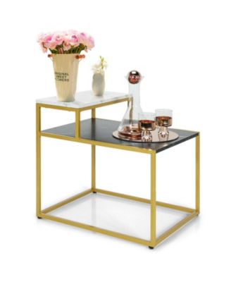 2-Tier End Table with Metal Frame and Storage Shelf
