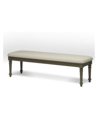 59.8" Upholstered Farmhouse Wood Bench with Turned Legs in Beige Linen