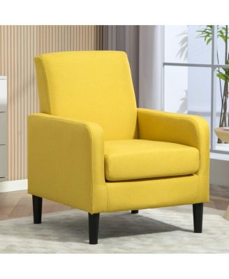 Faux Linen Modern Upholstered Accent Chair with Wood Frame