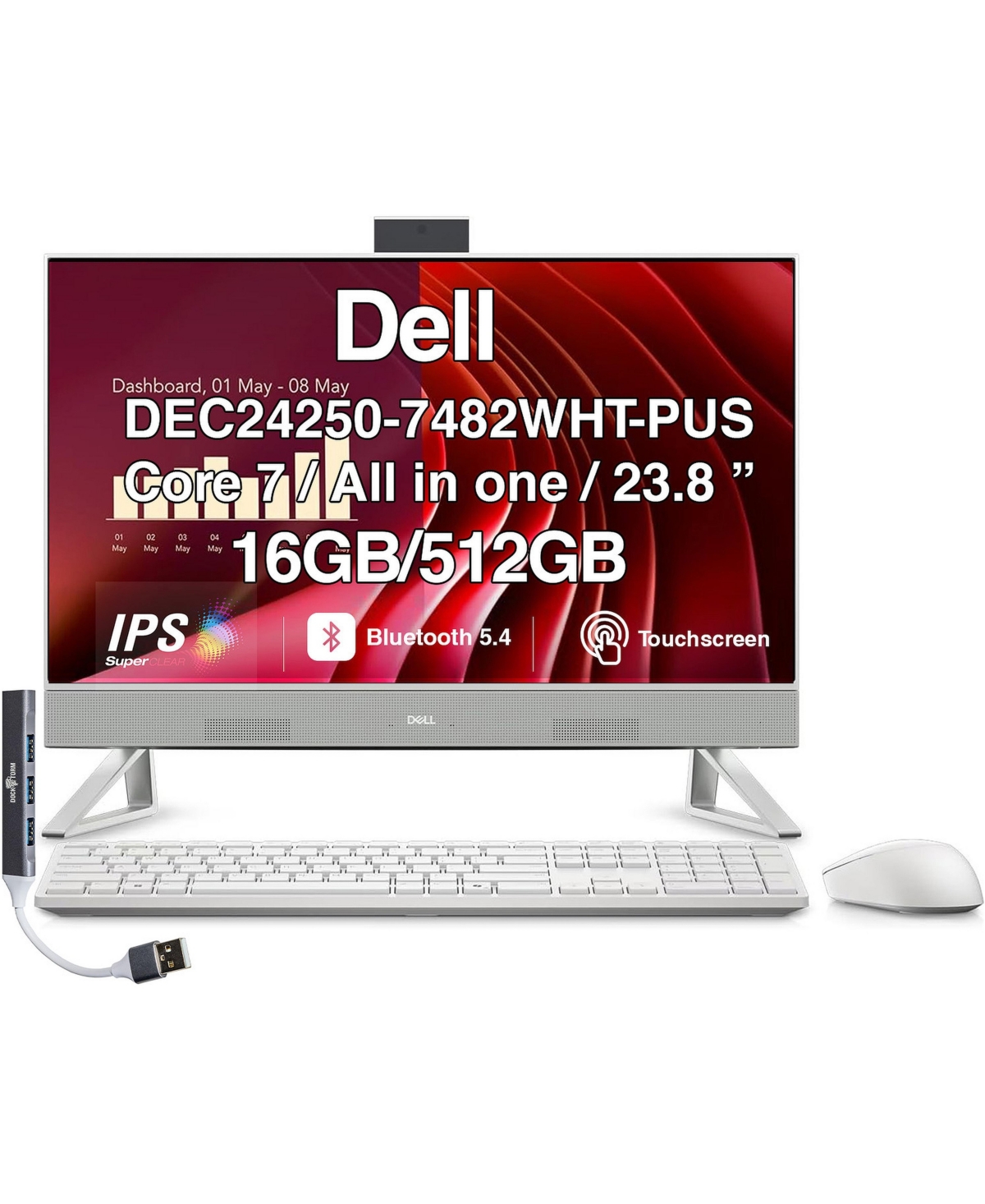 Dell All-in-One 23.8 Touchscreen Fhd Display (Intel Core 7 150U, 16GB, 512GB Ssd, Win 11 Home) With Usb Hub