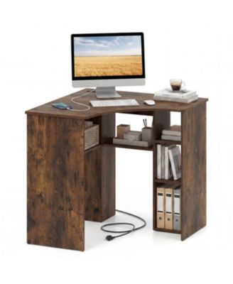Corner Computer Desk Triangle Home Office Desk with Adjustable Shelf and Arc-Shaped