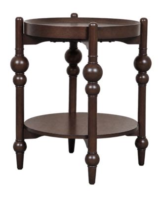 Classic Solid Wood Round Side Table with Lower Shelf