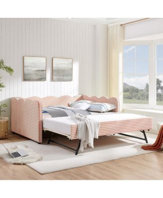  Full Size Daybed with Twin Trundle, USB Port, Wave Back