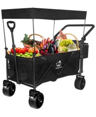 140L 220 lbs Collapsible Wagon,Removable Canopy,All Terrain Brake Wheels for Camping Beach Shopping Outdoor