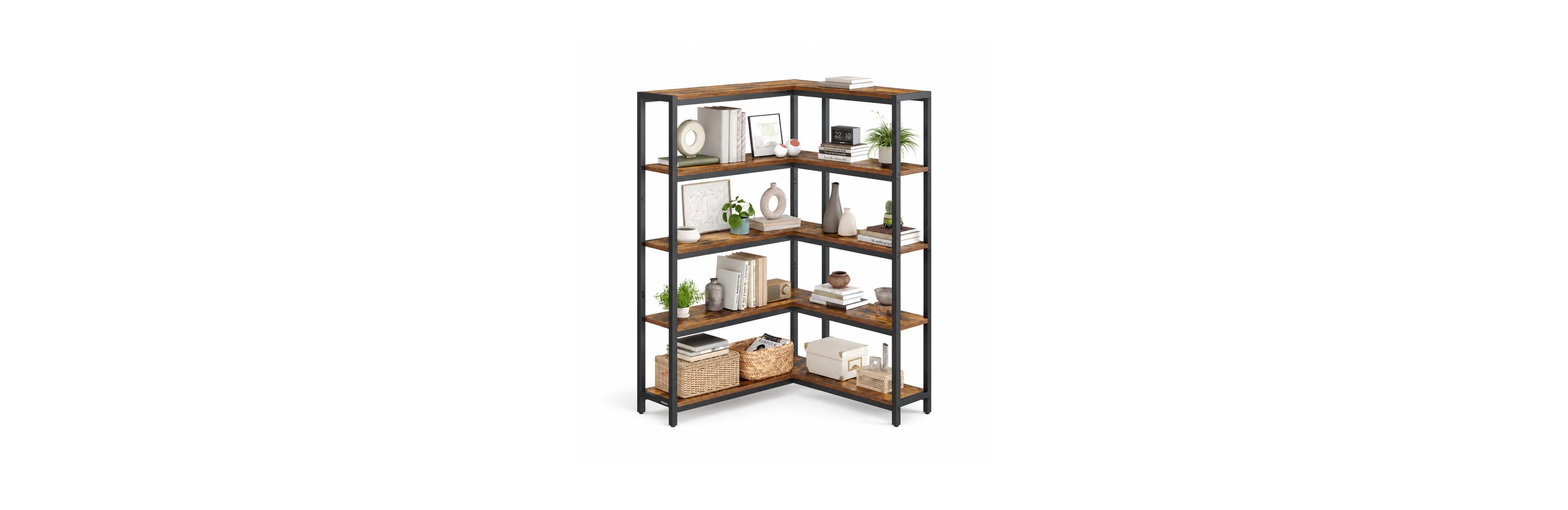 Mecale 52.8 Inch Particleboard and Steel Wide Bookshelf with Mixed-Size Shelves