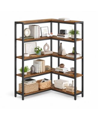Mecale 52.8 Inch Particleboard and Steel Wide Bookshelf with Mixed-Size ...